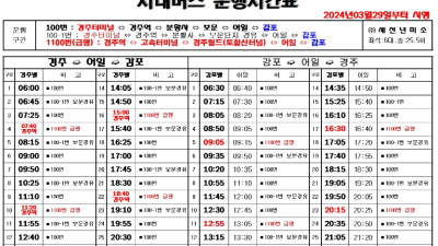 감포 경주 버스 노선별 운행시간 안내