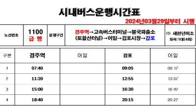 이제 감포여행 경주KTX에서 감포가는 버스타고 여행이 가능해요